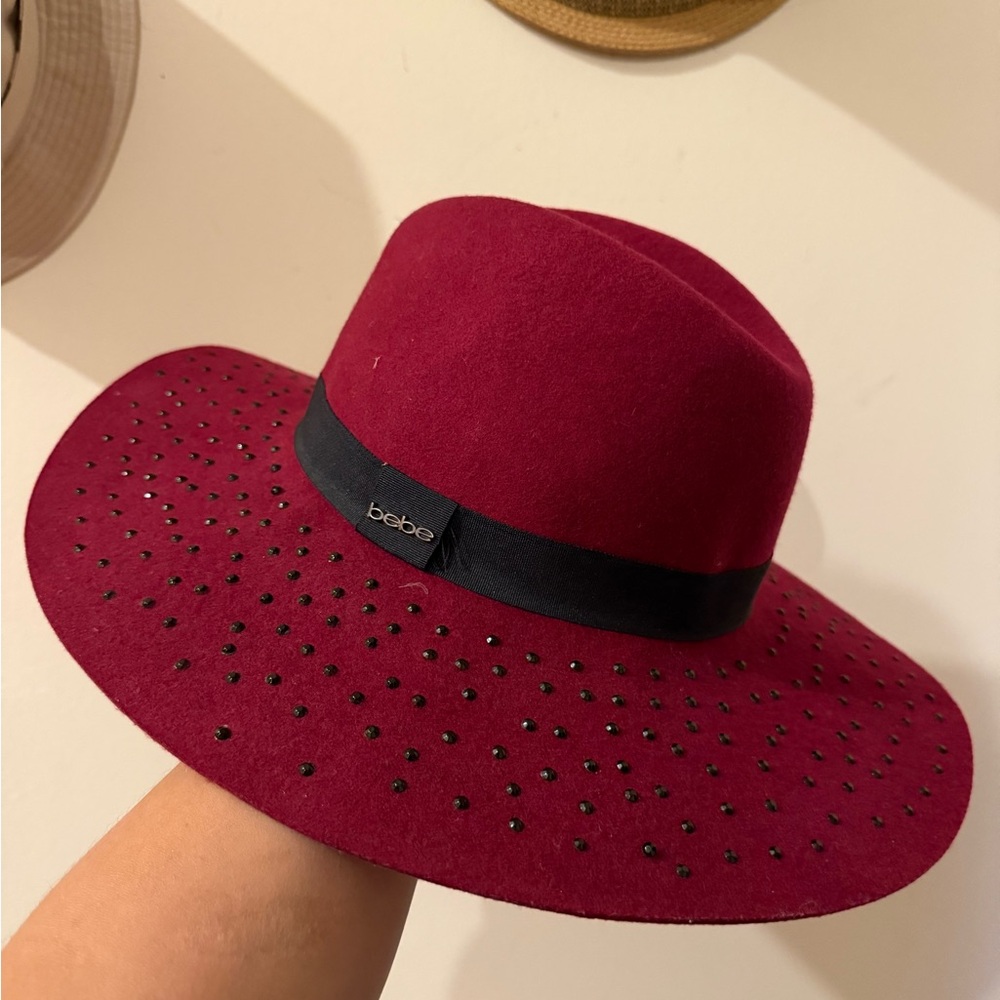 Bebe Deep Red Hat with Black Embellished Band